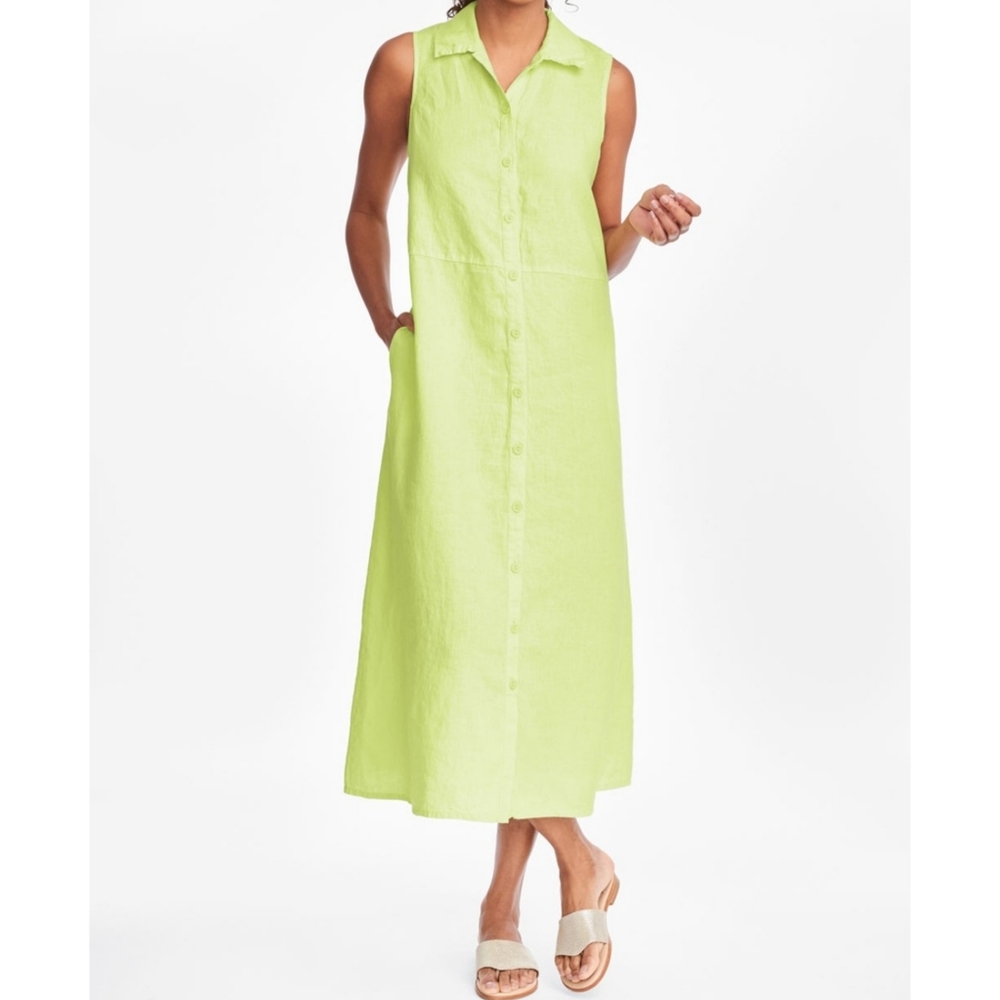 FLAX | Sunshine Linen Button Front Sleeveless Dress Size Medium